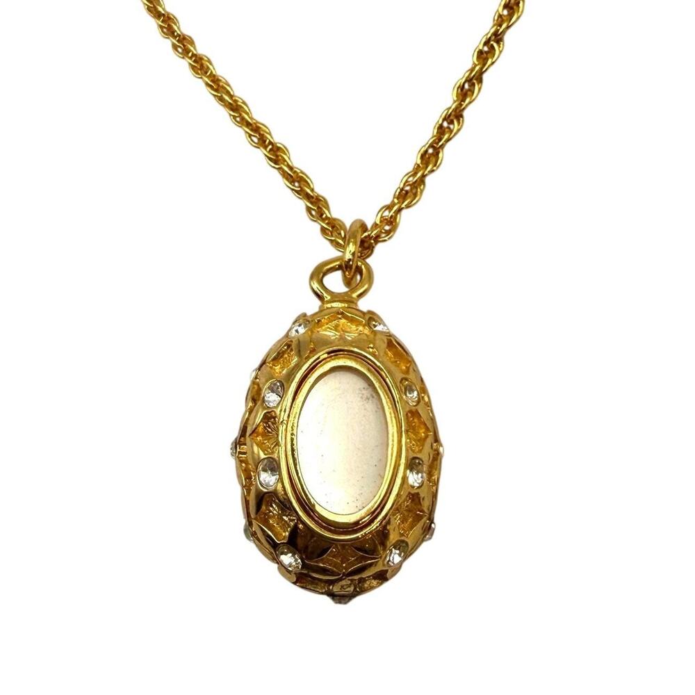 NWOT Joan Rivers Faberge Egg Photo Crystal Gold Electroplated Necklace 34"